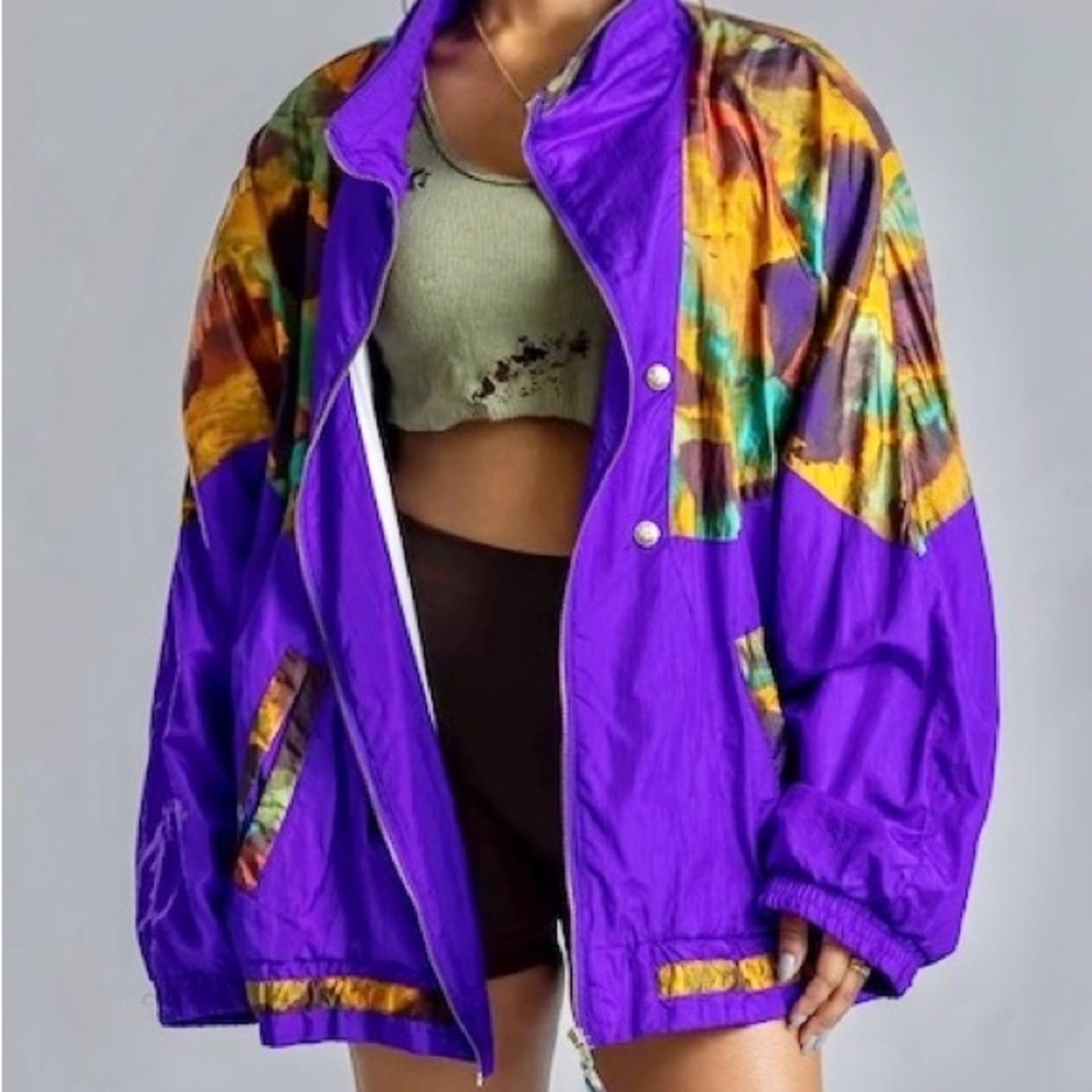 Vibrant Purple Multicolor Women's Windbreaker Batwing Style Jacket